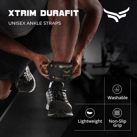 Xtrim Durafit Unisex Stylish Ankle Straps with Metal D-Rings for Cable Machine, Kickbacks and Glutes Workouts