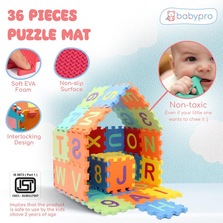 BabyPro ABCD Playmat 36 Pieces Mini Puzzle Foam Mat for Kids