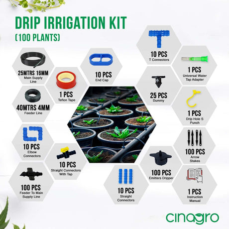 Cinagro Plants Drip Irrigation Kit (100 Plants Kit)