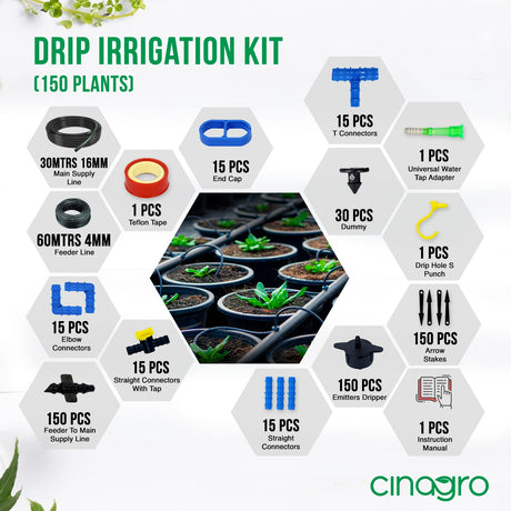 Cinagro Plants Drip Irrigation Kit (150 Plants Kit)