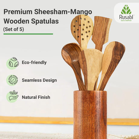 Pack of 5 100% Pure Premium Sheesham Wooden Spatulas